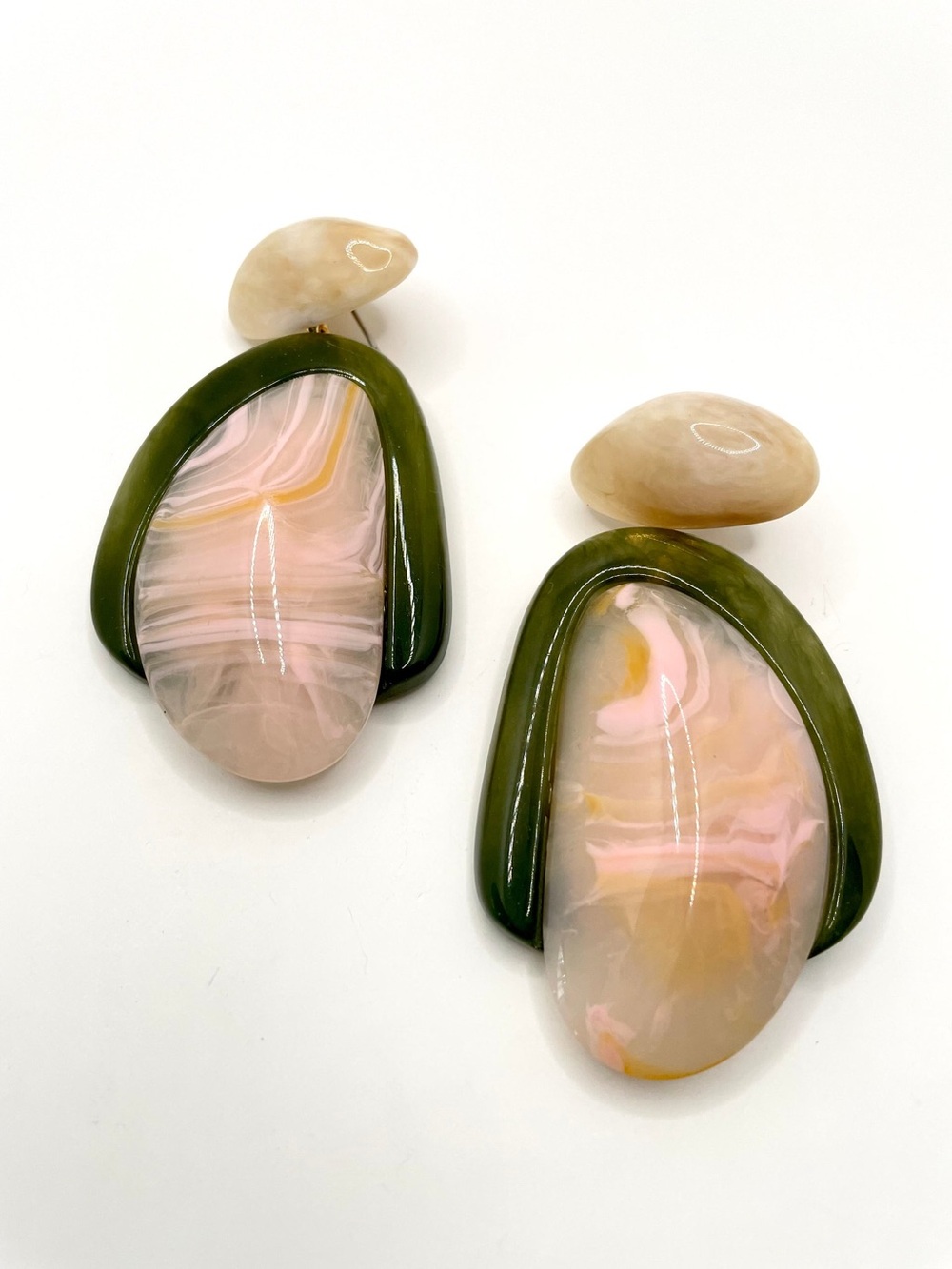 Handcrafted Pink and Olive Statement Drop Earrings